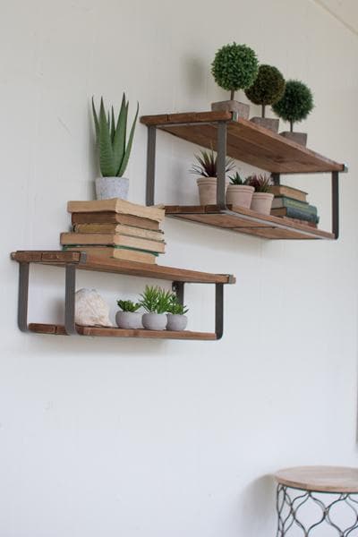 Recycled Wood & Metal Shelves Set/2