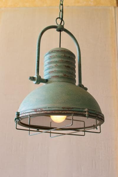 Antique Turqouise Pendant Light and Wire Cage