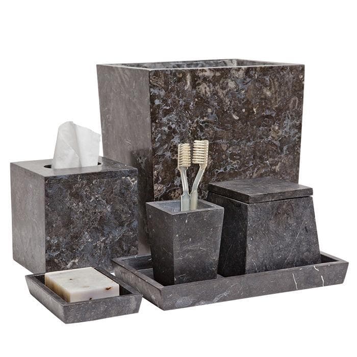 Luxor Black Matte Marble Guest Towel Tray Set/2