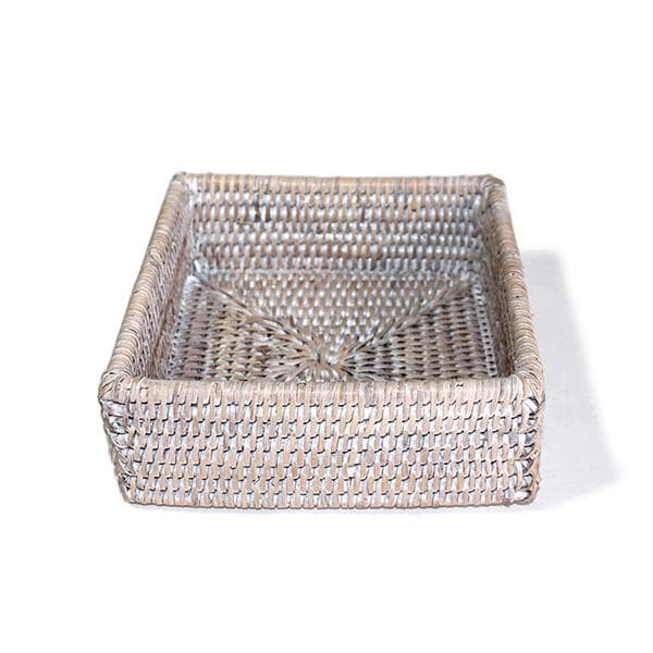 White Washed Rattan Square Napkin Box