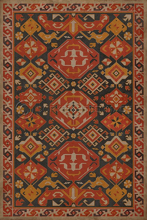Vintage Vinyl Floorcloth Mats (Williamsburg - Traditional - Paprika)