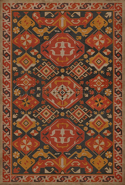 Vintage Vinyl Floorcloth Mats (Williamsburg - Traditional - Paprika)