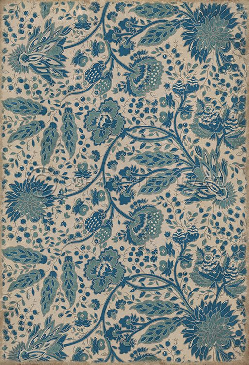 Vintage Vinyl Floorcloth Mat (Williamsburg - Garden Gate - A Slash of Blue)