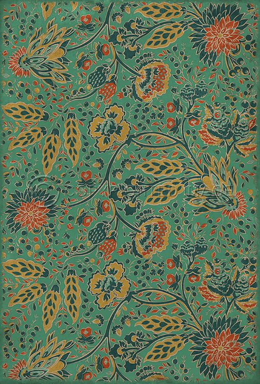 Vintage Vinyl Floorcloth Mat (Williamsburg - Garden Gate - How Happy is the Little Stone)