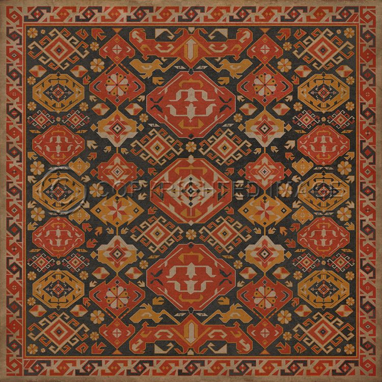 Vintage Vinyl Floorcloth Mats (Williamsburg - Traditional - Paprika)
