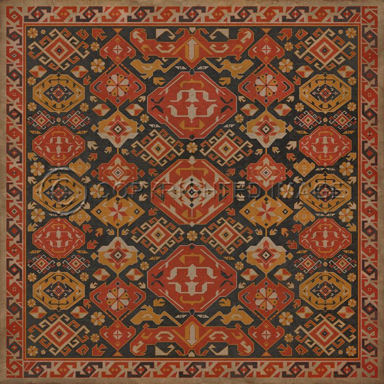 Vintage Vinyl Floorcloth Mats (Williamsburg - Traditional - Paprika)