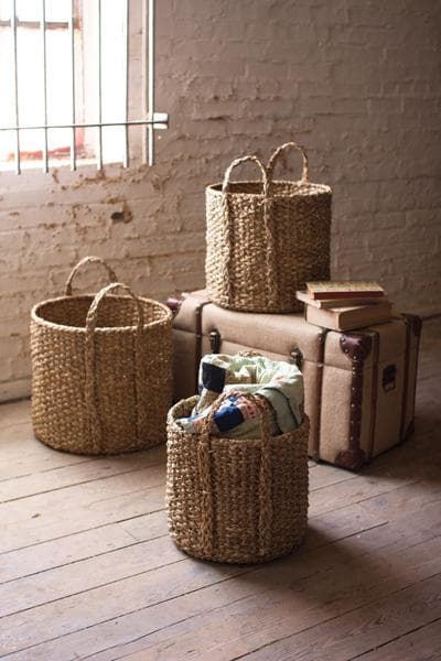 Set/3 Round Braided Seagrass Storage Baskets with Handles
