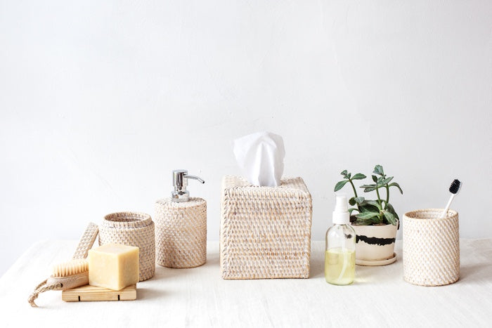 Dalton White Washed Rattan Canister