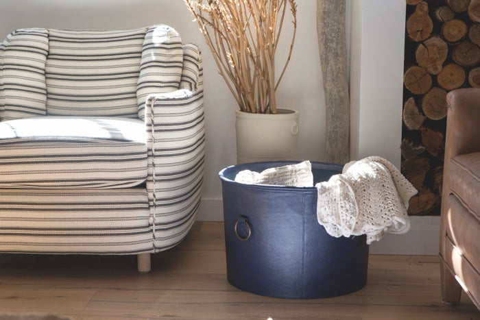 Ogden Full-Grain Leather Basket (Navy)