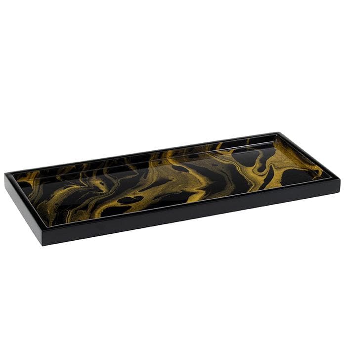 Black Gold Marble Lacquer Long Vanity Tray