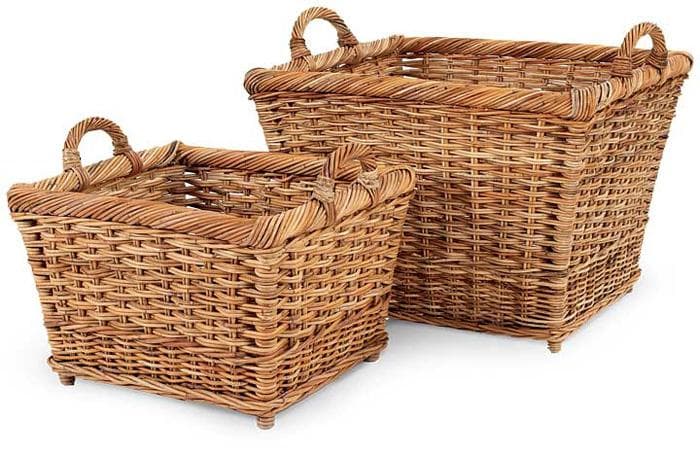 French Country Rattan Hearth Baskets Set/2
