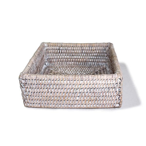 White Washed Rattan Square Napkin Box - Thumbnail 2