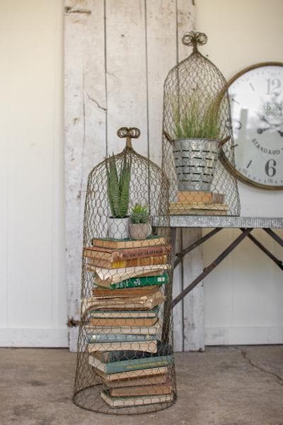 Old Gold Wire Cloche Topiaries Set/2