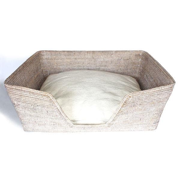 White Washed Rattan Large Dog Bed Basket 30"