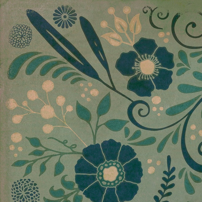 Vintage Vinyl Floorcloth Rug (Pattern 36 A Few Flowers At His Feet)