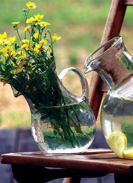 Clear Tilted Pitcher with Hammered Finish