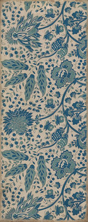 Vintage Vinyl Floorcloth Mat (Williamsburg - Garden Gate - A Slash of Blue)