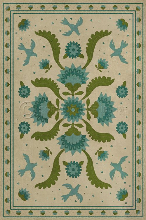 Spicher & Company Vintage Vinyl Floorcloth Mat (Williamsburg - Applique - Azure Moss)