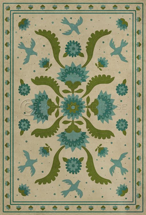 Spicher & Company Vintage Vinyl Floorcloth Mat (Williamsburg - Applique - Azure Moss)