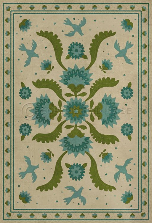Spicher & Company Vintage Vinyl Floorcloth Mat (Williamsburg - Applique - Azure Moss)
