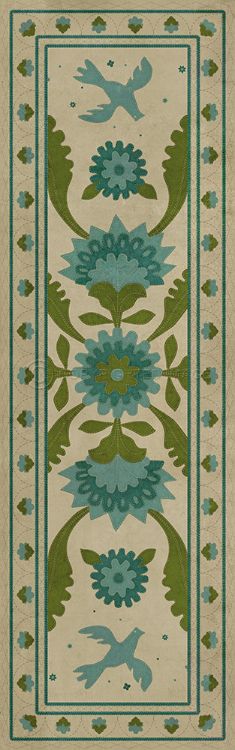 Spicher & Company Vintage Vinyl Floorcloth Mat (Williamsburg - Applique - Azure Moss)