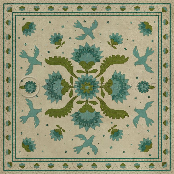 Spicher & Company Vintage Vinyl Floorcloth Mat (Williamsburg - Applique - Azure Moss)