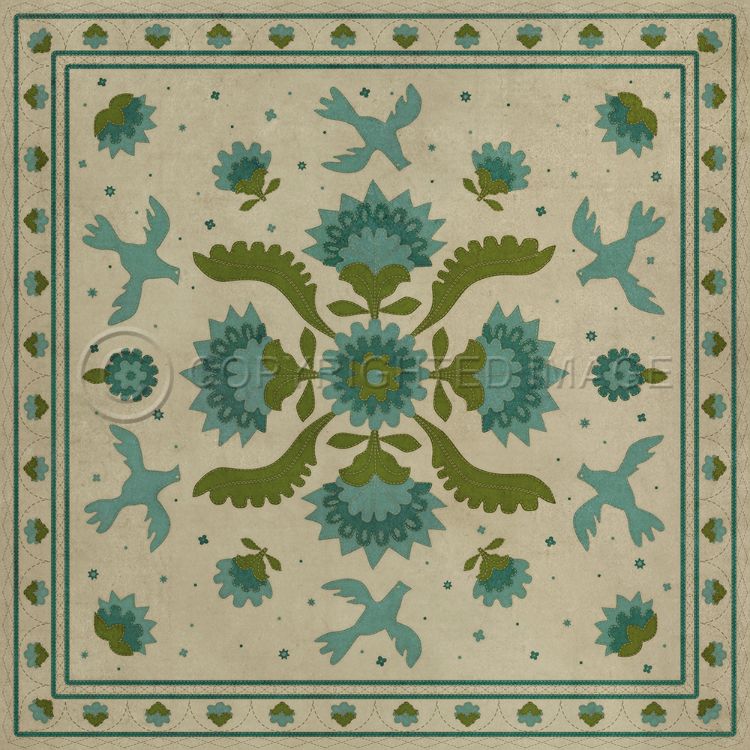 Spicher & Company Vintage Vinyl Floorcloth Mat (Williamsburg - Applique - Azure Moss)