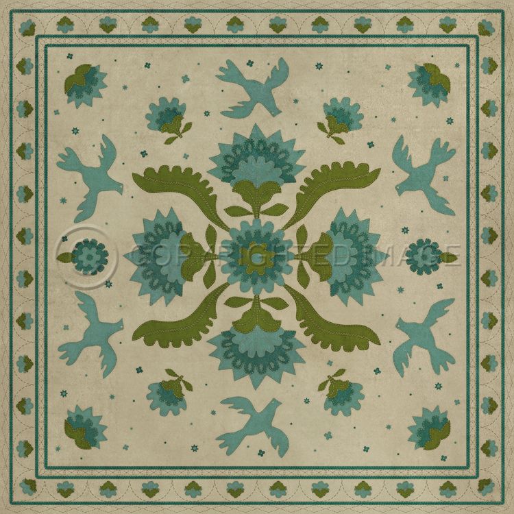 Spicher & Company Vintage Vinyl Floorcloth Mat (Williamsburg - Applique - Azure Moss)