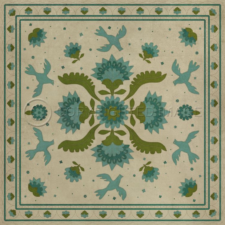 Spicher & Company Vintage Vinyl Floorcloth Mat (Williamsburg - Applique - Azure Moss)