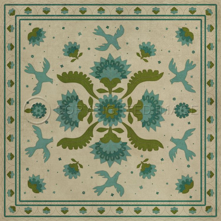 Spicher & Company Vintage Vinyl Floorcloth Mat (Williamsburg - Applique - Azure Moss)
