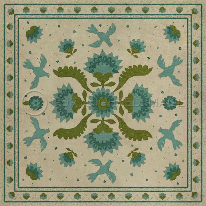 Spicher & Company Vintage Vinyl Floorcloth Mat (Williamsburg - Applique - Azure Moss)