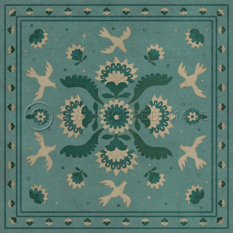 Spicher & Company Vintage Vinyl Floorcloth Mat (Williamsburg - Applique - Barred Clouds Bloom)