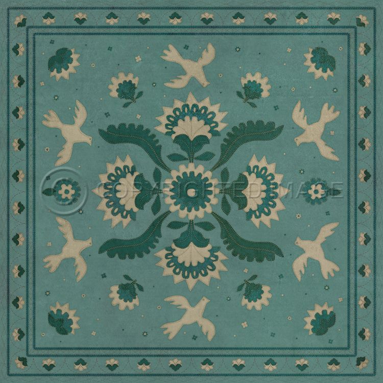 Spicher & Company Vintage Vinyl Floorcloth Mat (Williamsburg - Applique - Barred Clouds Bloom)