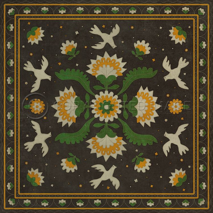 Spicher & Company Vintage Vinyl Floorcloth Mat (Williamsburg - Applique - The Greenest Dells)