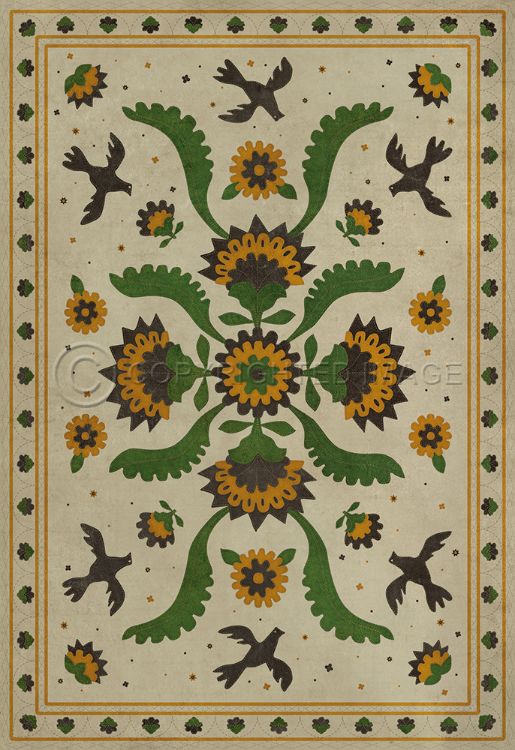 Vintage Vinyl Floorcloth Mat (Williamsburg - Applique - Wild Bees Song)