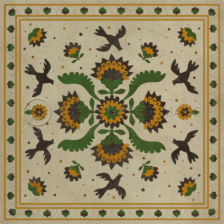 Vintage Vinyl Floorcloth Mat (Williamsburg - Applique - Wild Bees Song)