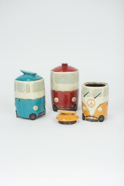 Ceramic Van Canisters with Surfboard Handles Set/3