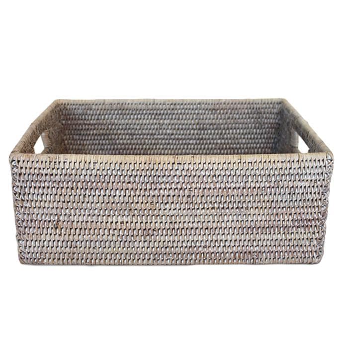 White Washed Rattan Shelf Basket 15.5"L - Hudson & Vine