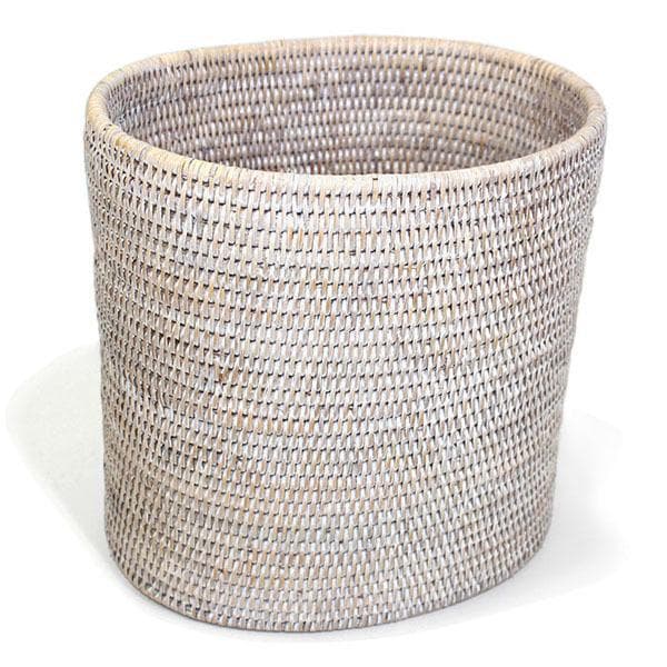 White Washed Rattan Waste Basket Oval