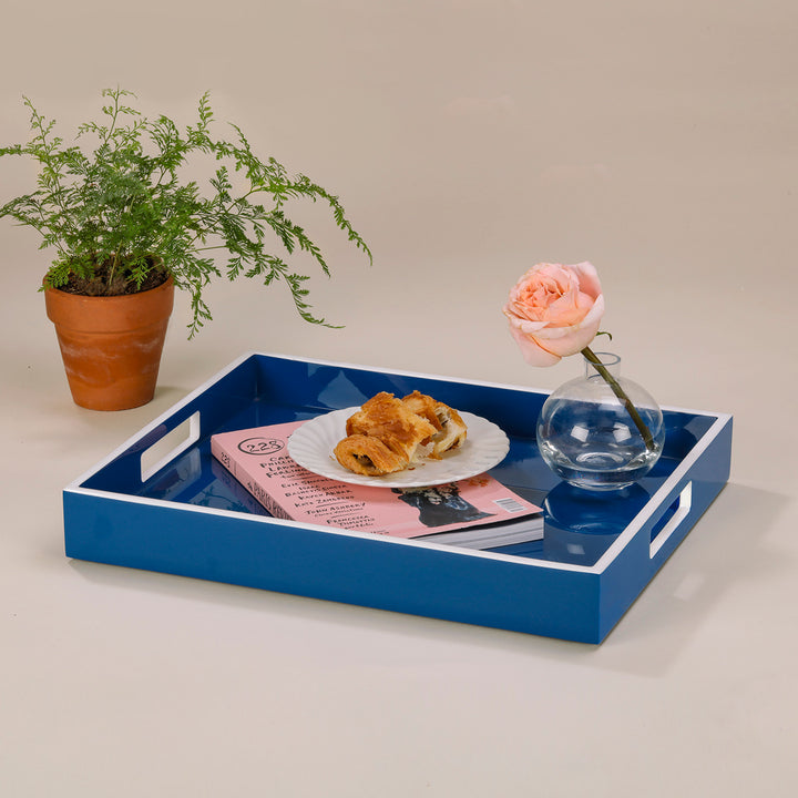 Lacquer Small Rectangle Tray - Blue & White
