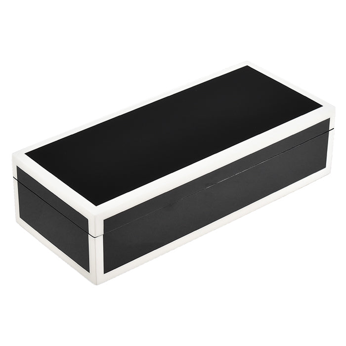 Lacquer Long Pencil Box (Black With White)