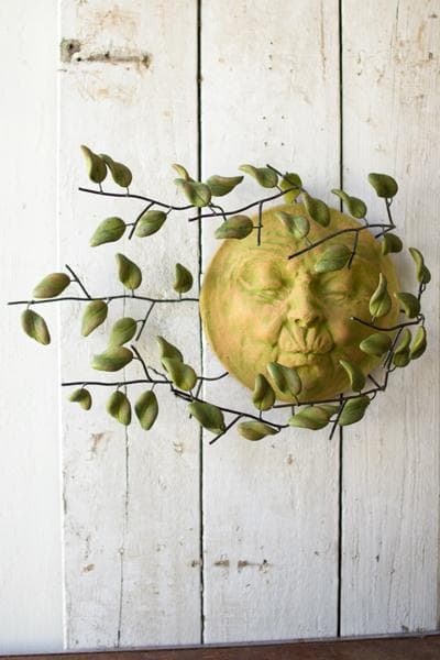 Wind Blown Sun Face with Clay Leaves Wall Hanging