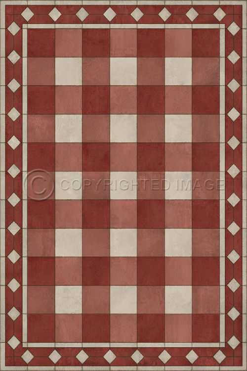 Vintage Vinyl Floorcloth Mats (Williamsburg - Gingham Tile - Red)
