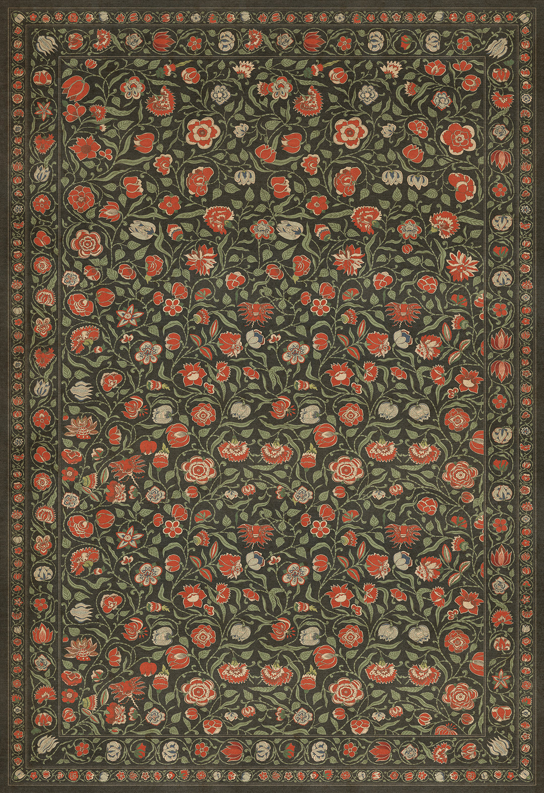 Vintage Vinyl Floorcloth Mat (Williamsburg - Antique Floral - Where You Go I Will Go)