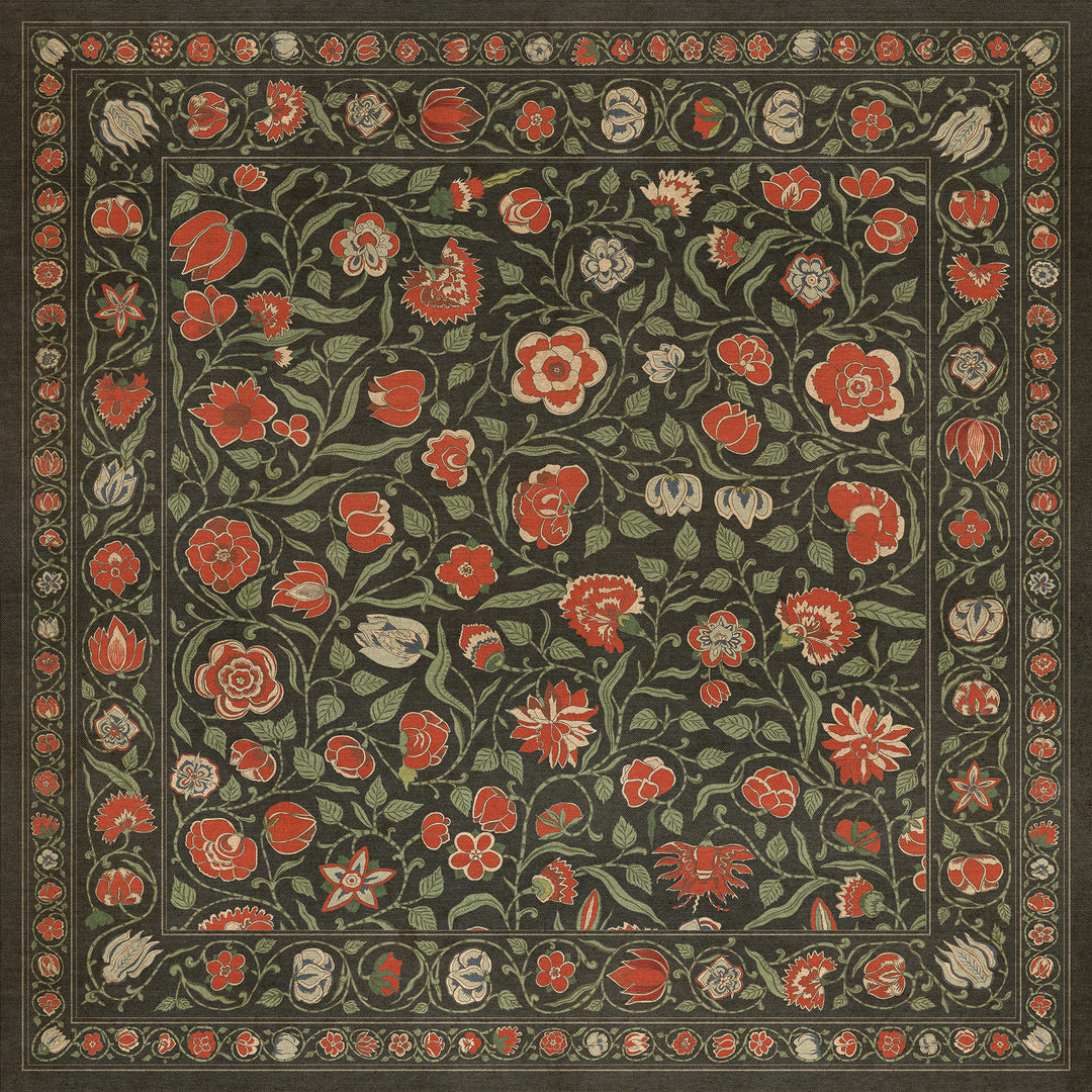 Vintage Vinyl Floorcloth Mat (Williamsburg - Antique Floral - Where You Go I Will Go)