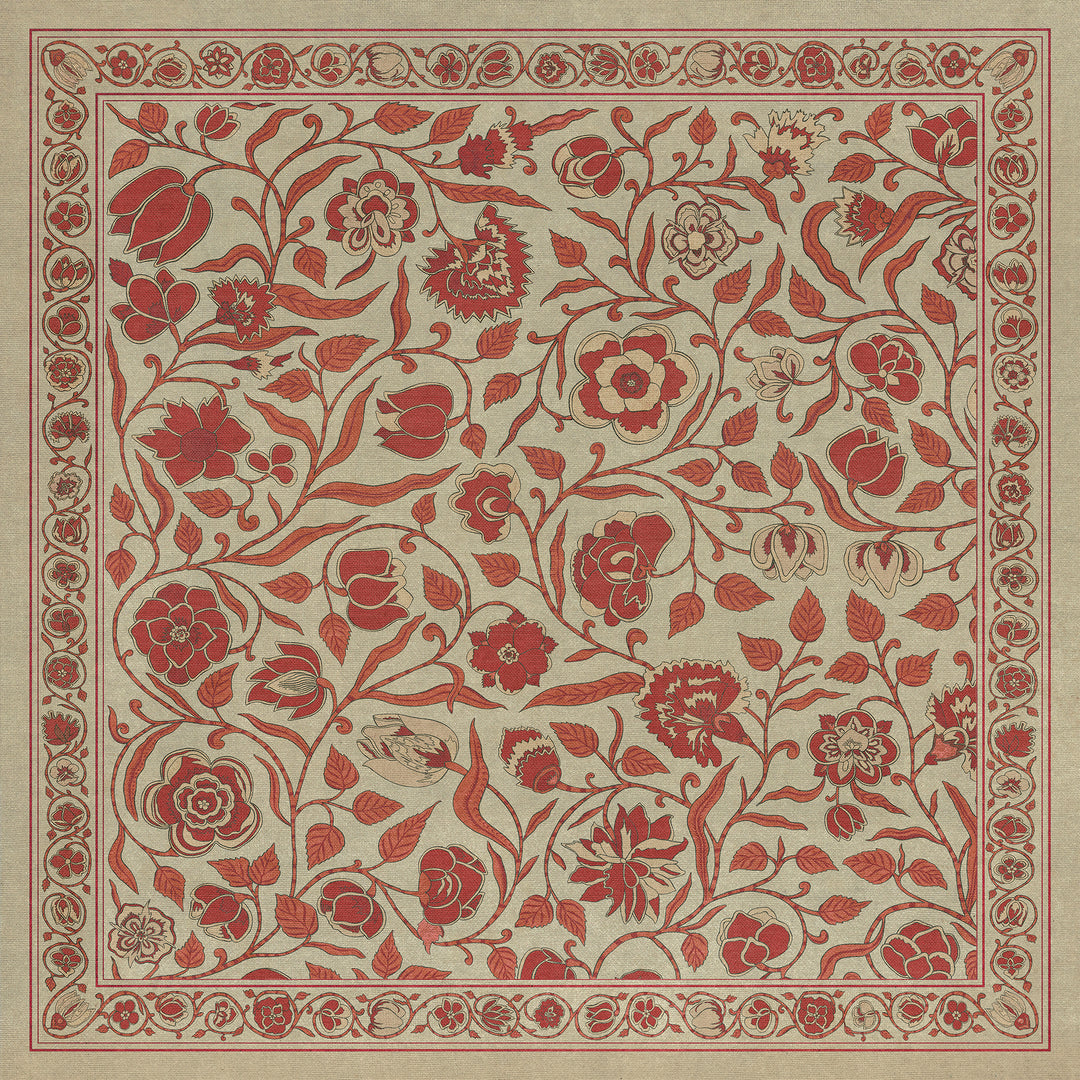 Vintage Vinyl Floorcloth Mat (Williamsburg - Antique Floral -  Return Home)