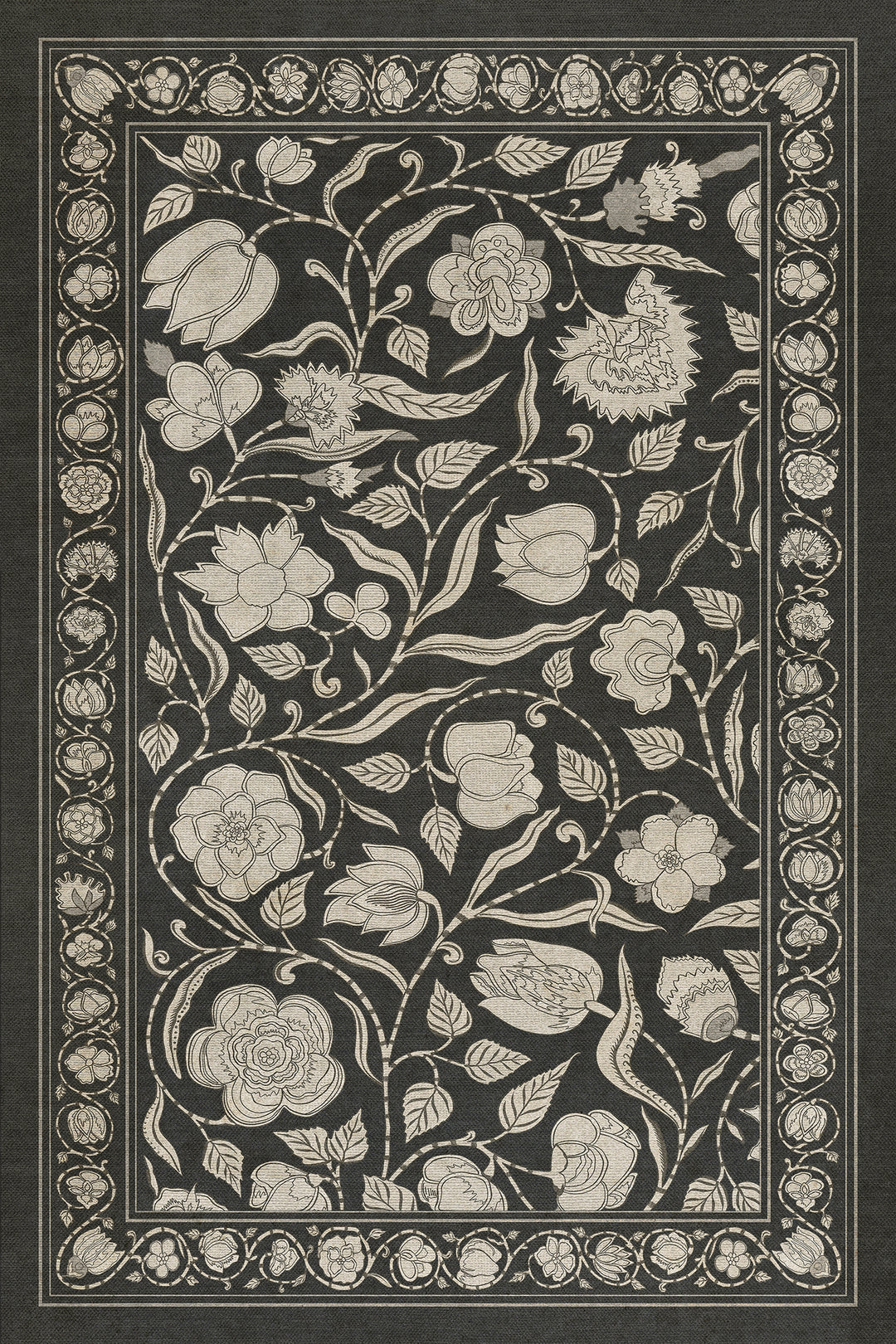 Vintage Vinyl Floorcloth Mat (Williamsburg - Antique Floral - My Dear And Loving Husband)