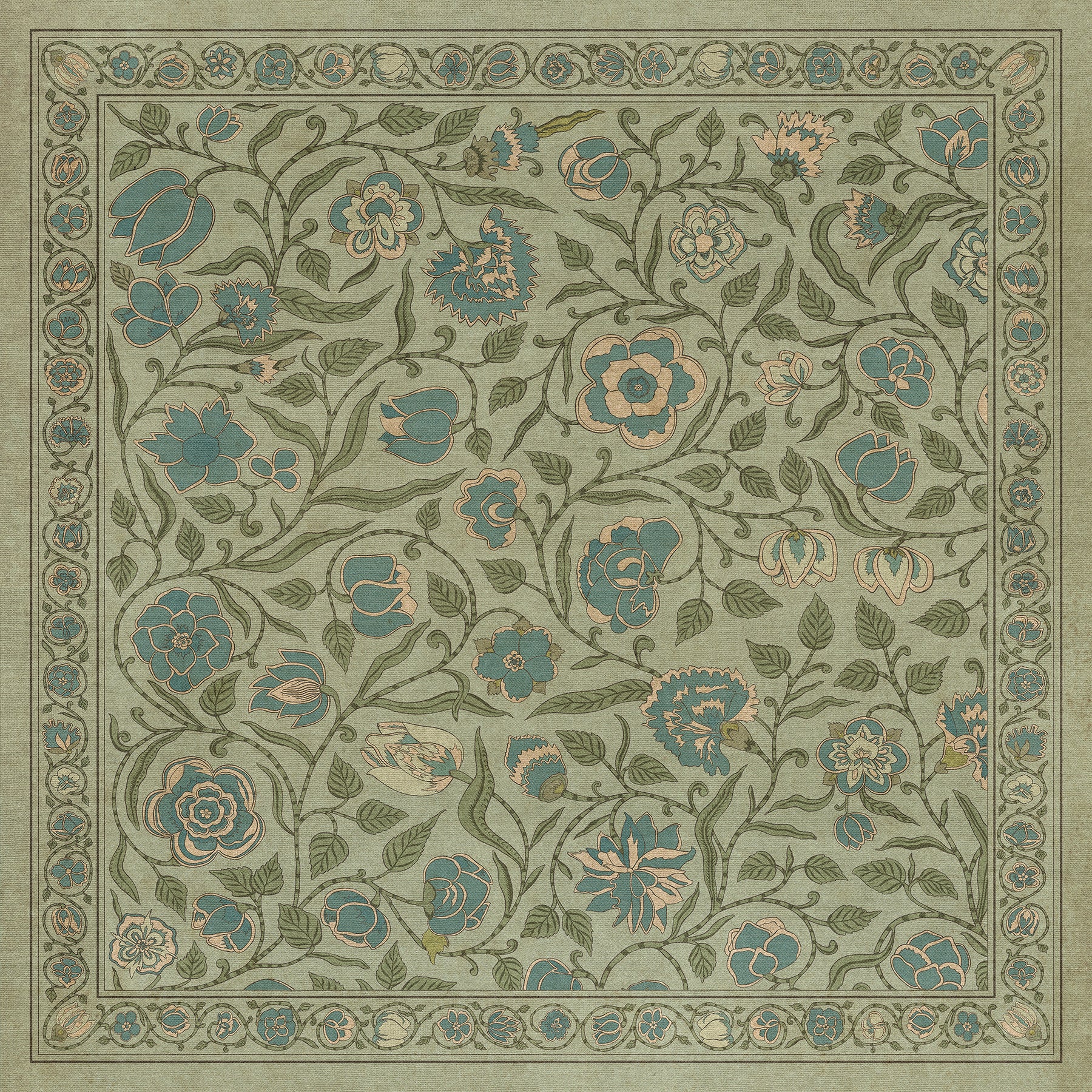 Blue Vintage Floral Print Floor Mat