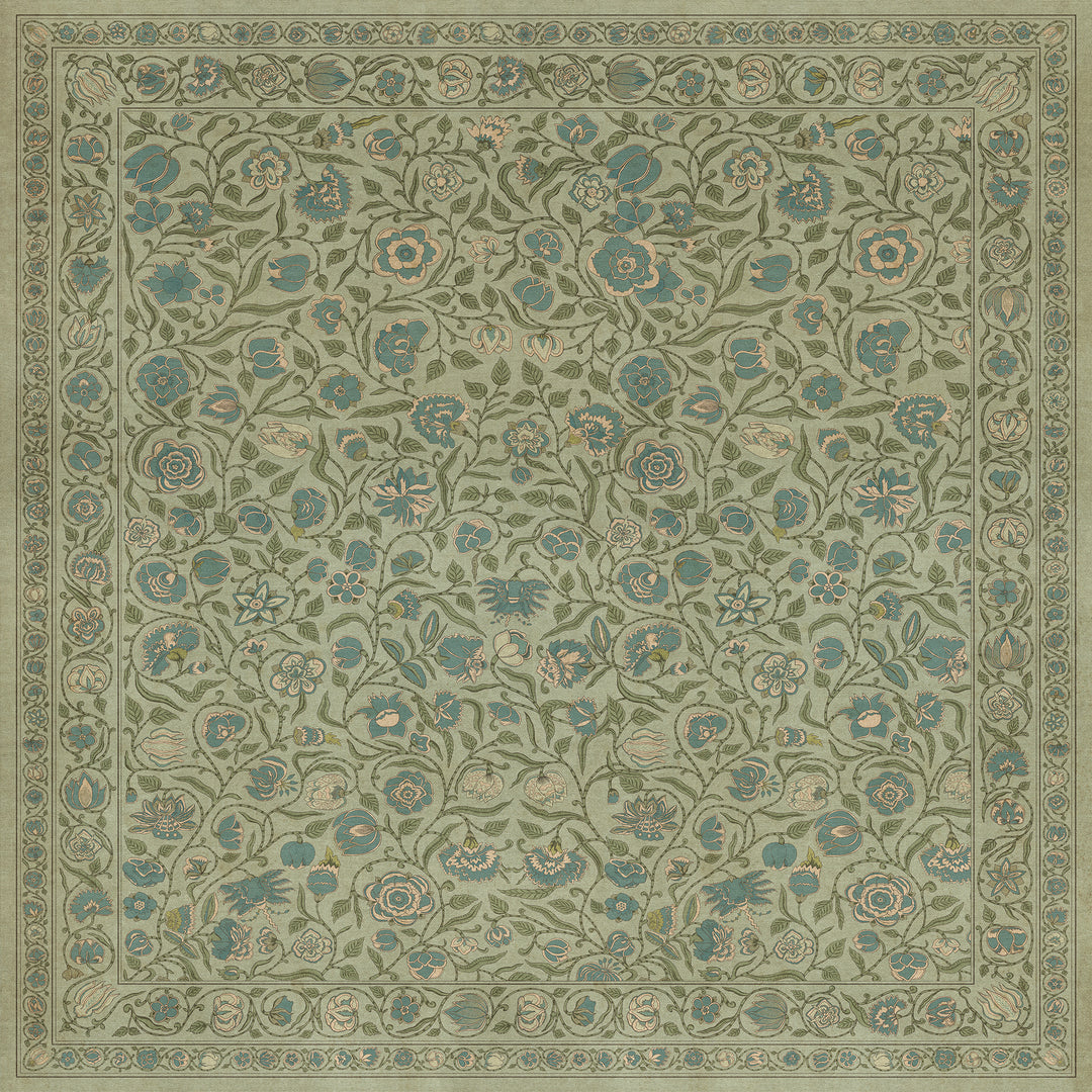Vintage Vinyl Floorcloth Mat (Williamsburg - Antique Floral -  A Joy Of Earth)