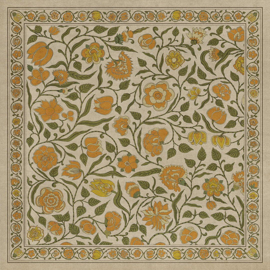Vintage Vinyl Floorcloth Mat (Williamsburg - Antique Floral -  A Lane Of Yellow)